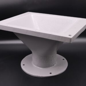 Porta-Filtro para Amostrador de Grande Volume sem Controlador de Vazão Volumétrica. Características: Redução de retangular para tubular, alumínio, Telas de inox instaladas, 04 parafusos de inox.